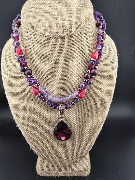 Barse Jewelry - Barse 925 Sterling Silver Purple & Red Faceted Double Strand Necklace 62 grams